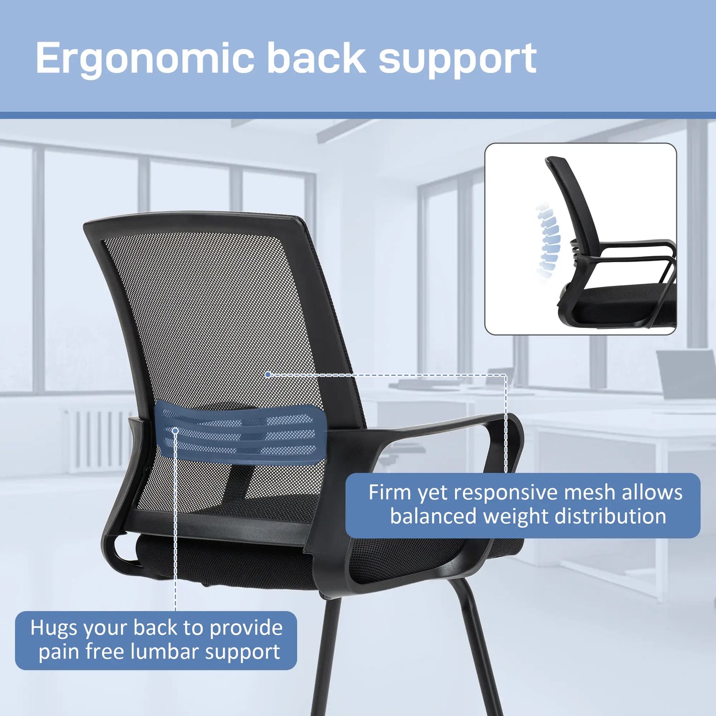 Ergonomic Desk Chair No Wheels, Padded Mesh Office Chair, Black Task Chairs at Gallery Canada