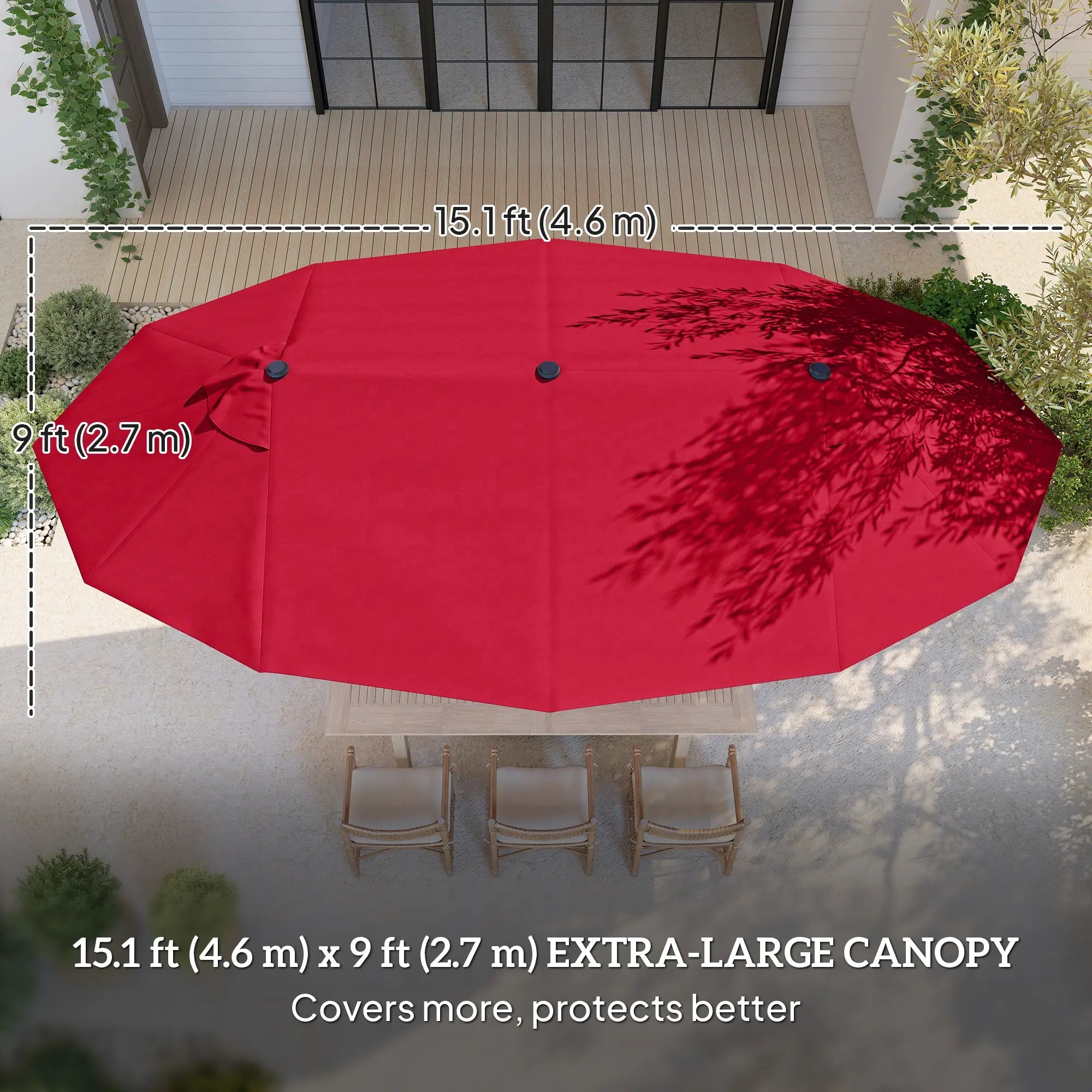15' Outdoor Patio Umbrella, Twin Canopy Sunshade, Lift Crank, Wine Red Sun Umbrellas at Gallery Canada