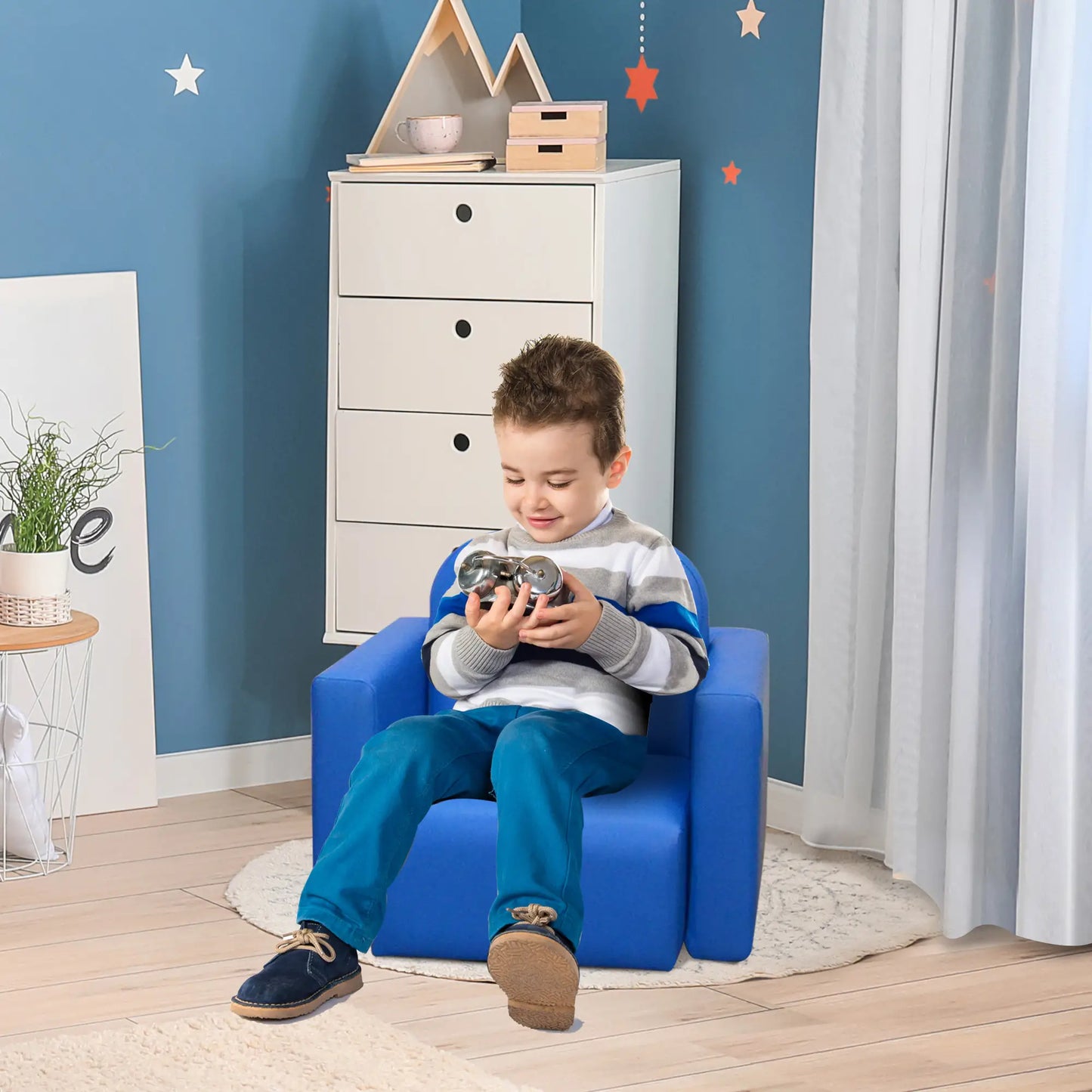 Kids Sofa, 2-in-1 Toddler Table and Chair, Armchair for 3-9 Years, Blue Kids Chairs & Seating at Gallery Canada