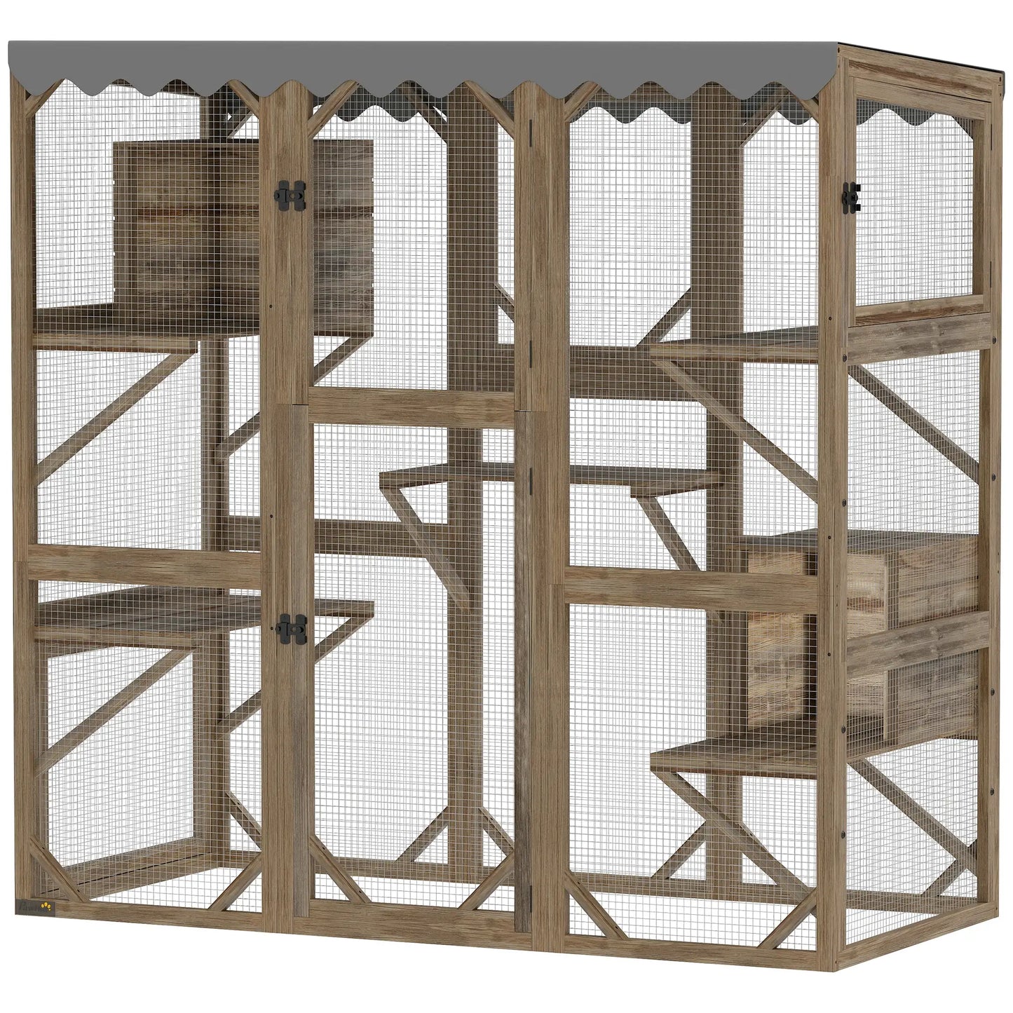 Wooden Catio Outdoor, Waterproof Cover, 5 Platforms, 59" x 28" x 59", Brown Outdoor Cat Enclosures Brown at Gallery Canada
