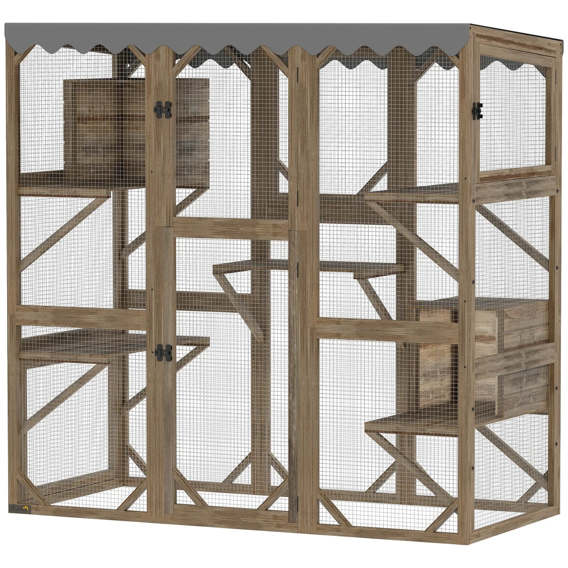 Wooden Catio Outdoor, Waterproof Cover, 5 Platforms, 59" x 28" x 59", Brown Outdoor Cat Enclosures Brown at Gallery Canada