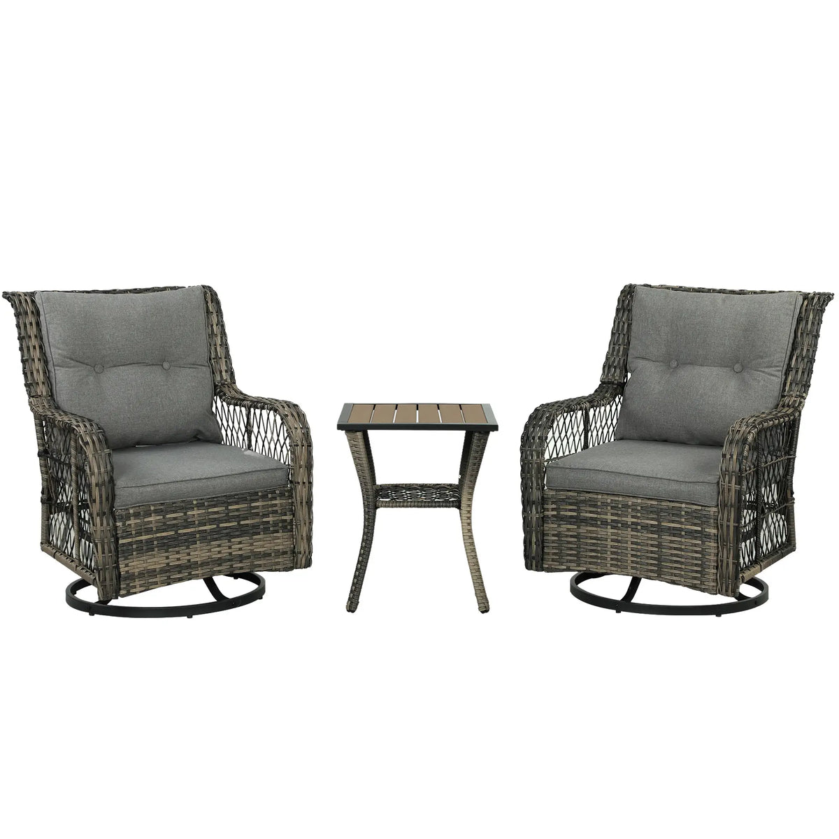 3 Piece Outdoor Bistro Set, Wicker Swivel Glider Chairs, Grey Bistro Sets at Gallery Canada