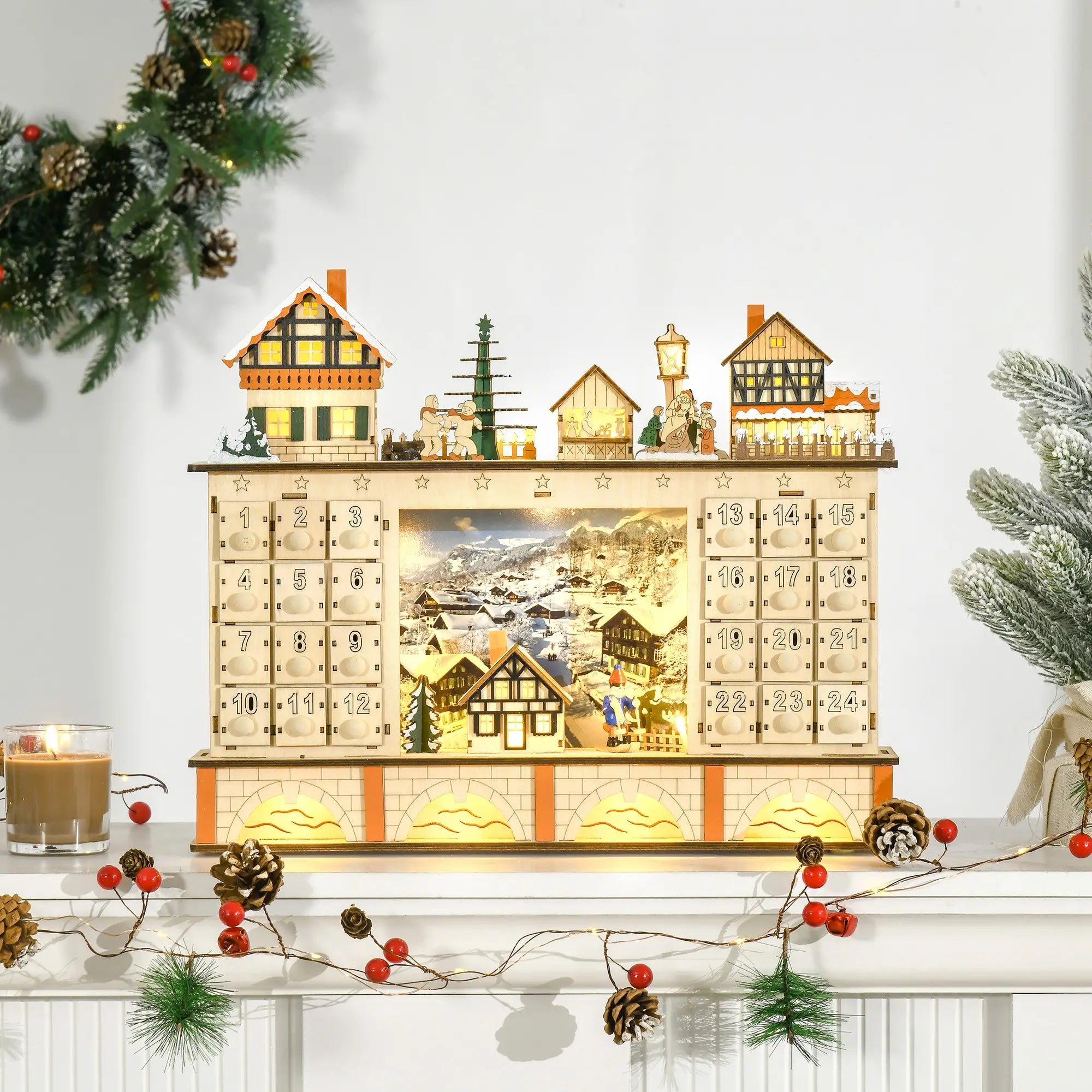 Christmas Advent Calendar, Light Up Wooden Countdown Drawer, Village, Natural Wood Christmas Advent Calendars at Gallery Canada