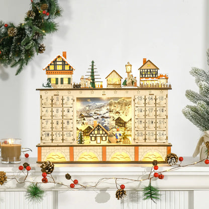 Christmas Advent Calendar, Light Up Wooden Countdown Drawer, Village, Natural Wood Christmas Advent Calendars at Gallery Canada