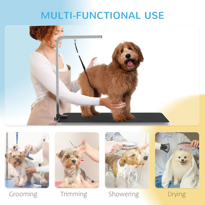 Dog Grooming Table, Adjustable Arm, Mesh Tray, 35" x 24" x 61", Black Dog Grooming Tables at Gallery Canada