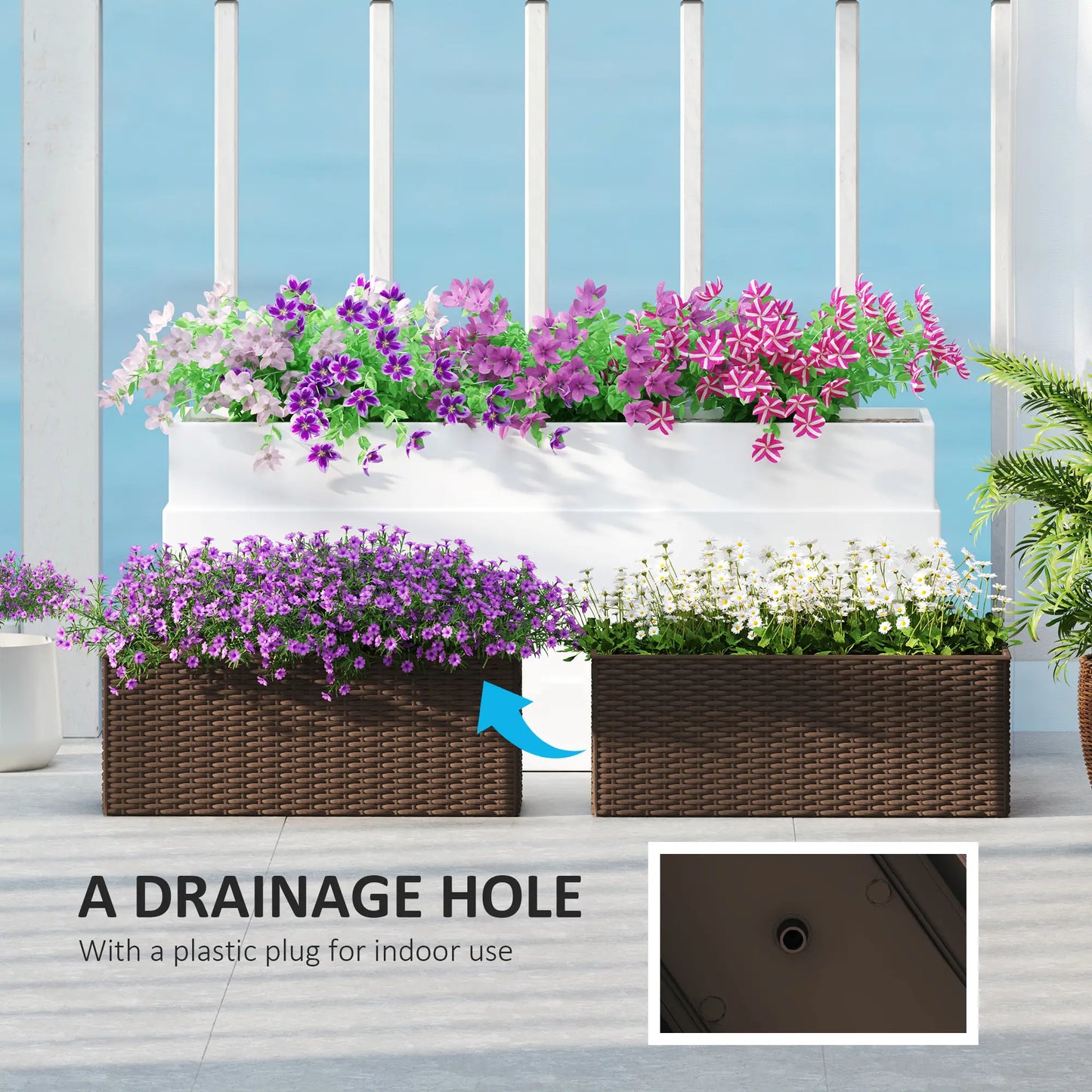 20 Inch Hanging Flower Pots, Railing Planter Box, Rattan Look, Brown Planter Set at Gallery Canada