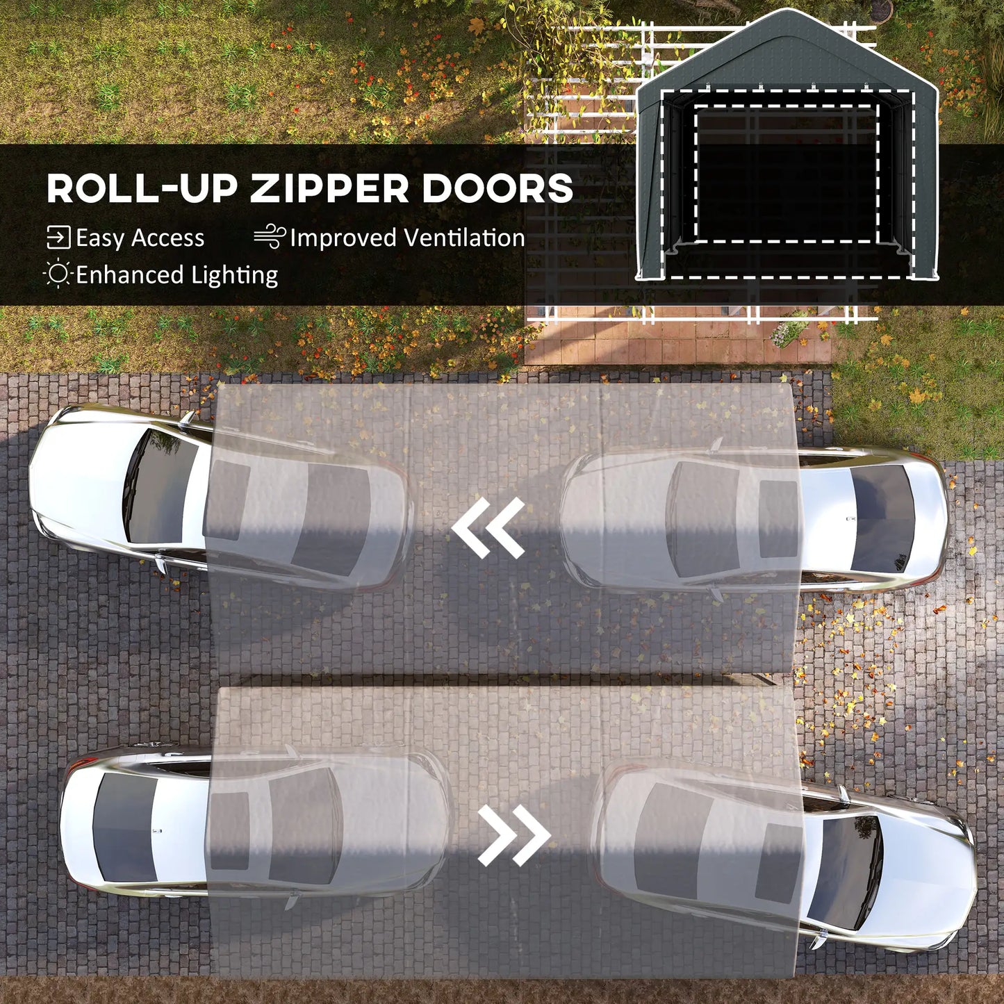 10 x 20 ft Portable Carport, 2 Roll-Up Doors, Removable Sidewalls, Dark Grey Car Shelters at Gallery Canada