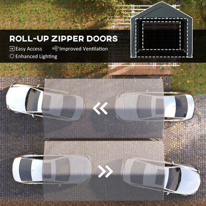 10 x 20 ft Portable Carport, 2 Roll-Up Doors, Removable Sidewalls, Dark Grey Car Shelters at Gallery Canada