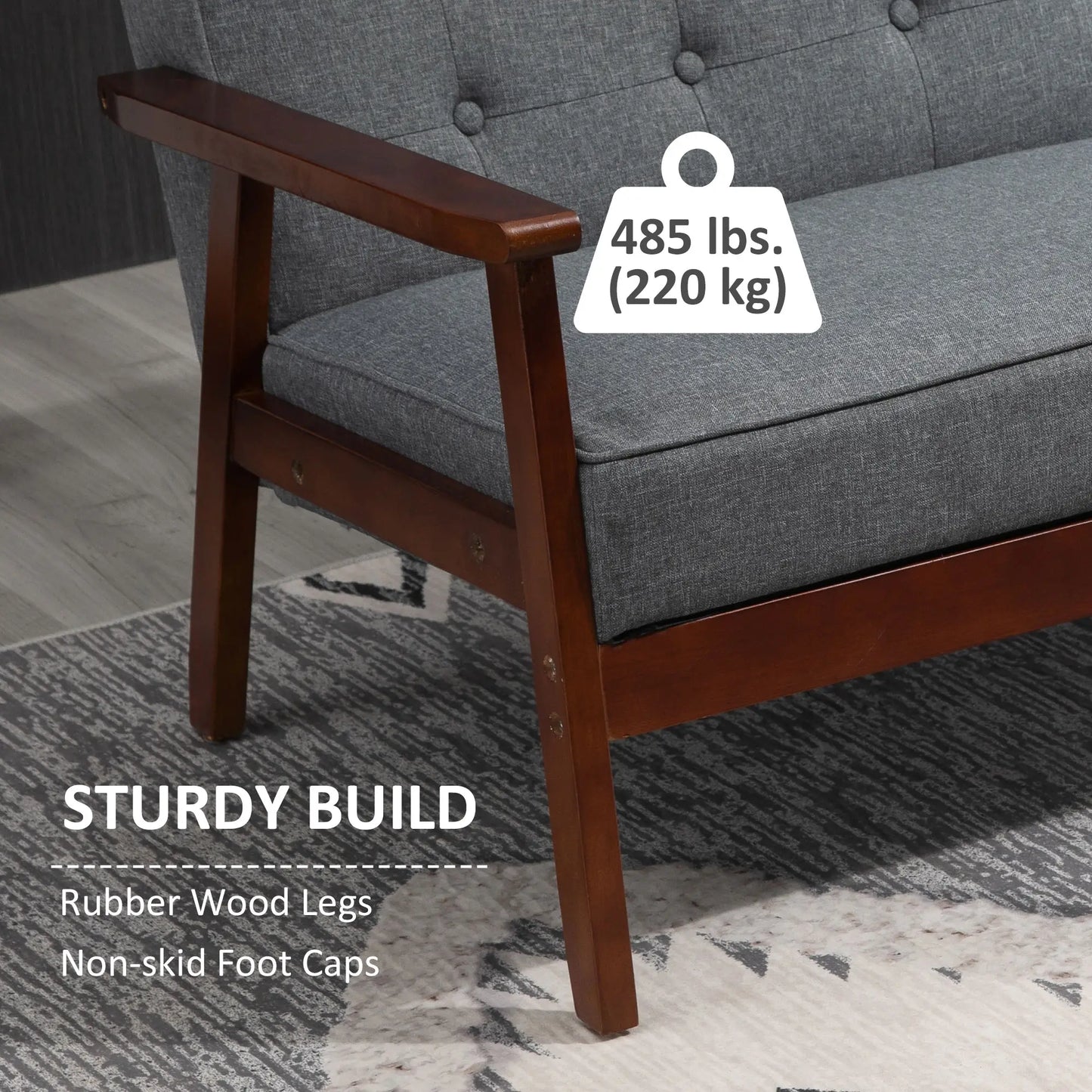 44.5" 2 Seat Sofa, Modern Upholstered Loveseat, Button Tufted Back, Wood Legs, Grey 2-Seater Sofas at Gallery Canada