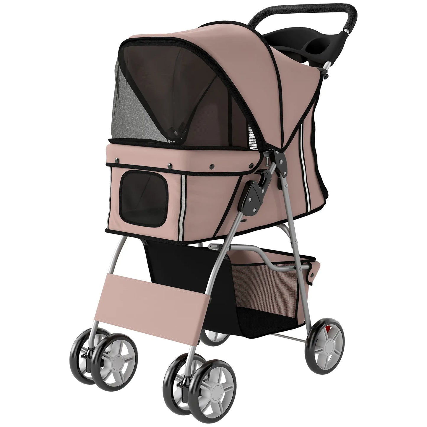 Foldable Pet Stroller, Wheels, Reflective Strips, Brake, Pad, Basket, Coffee Dog Bike Trailers & Strollers Coffee at Gallery Canada