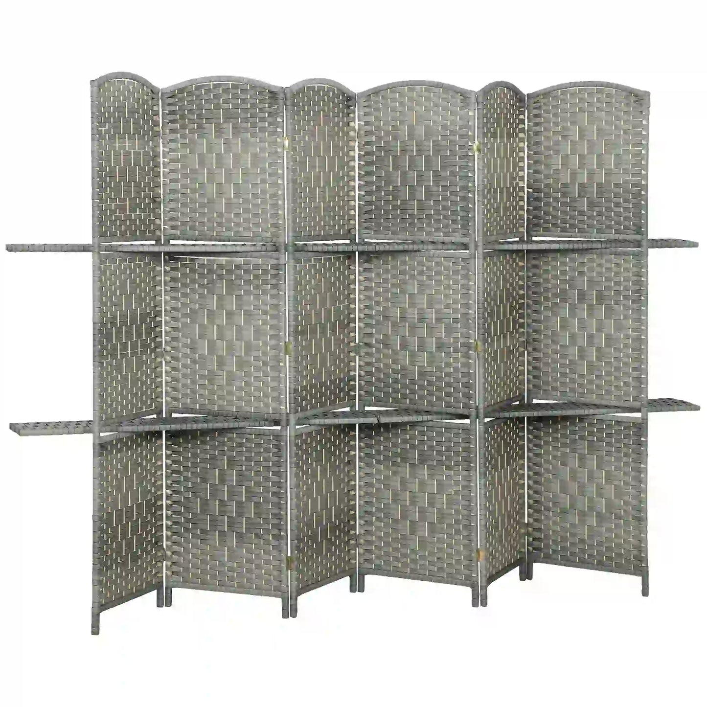 6 FT Privacy Screen, 6 Panel Room Divider With Shelves, Grey