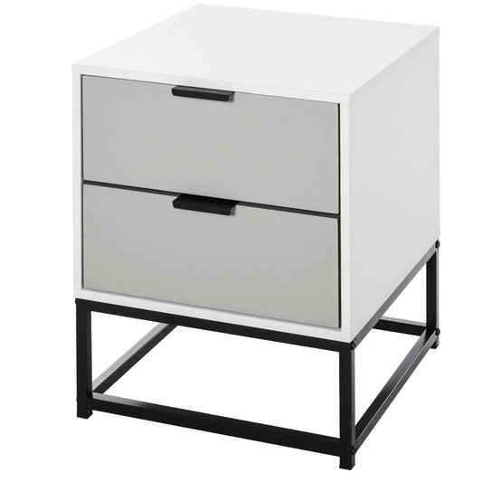Bedside Table with 2 Drawer Storage Unit, Unique Shape Nightstand with Metal Base for Bedroom - Gallery Canada