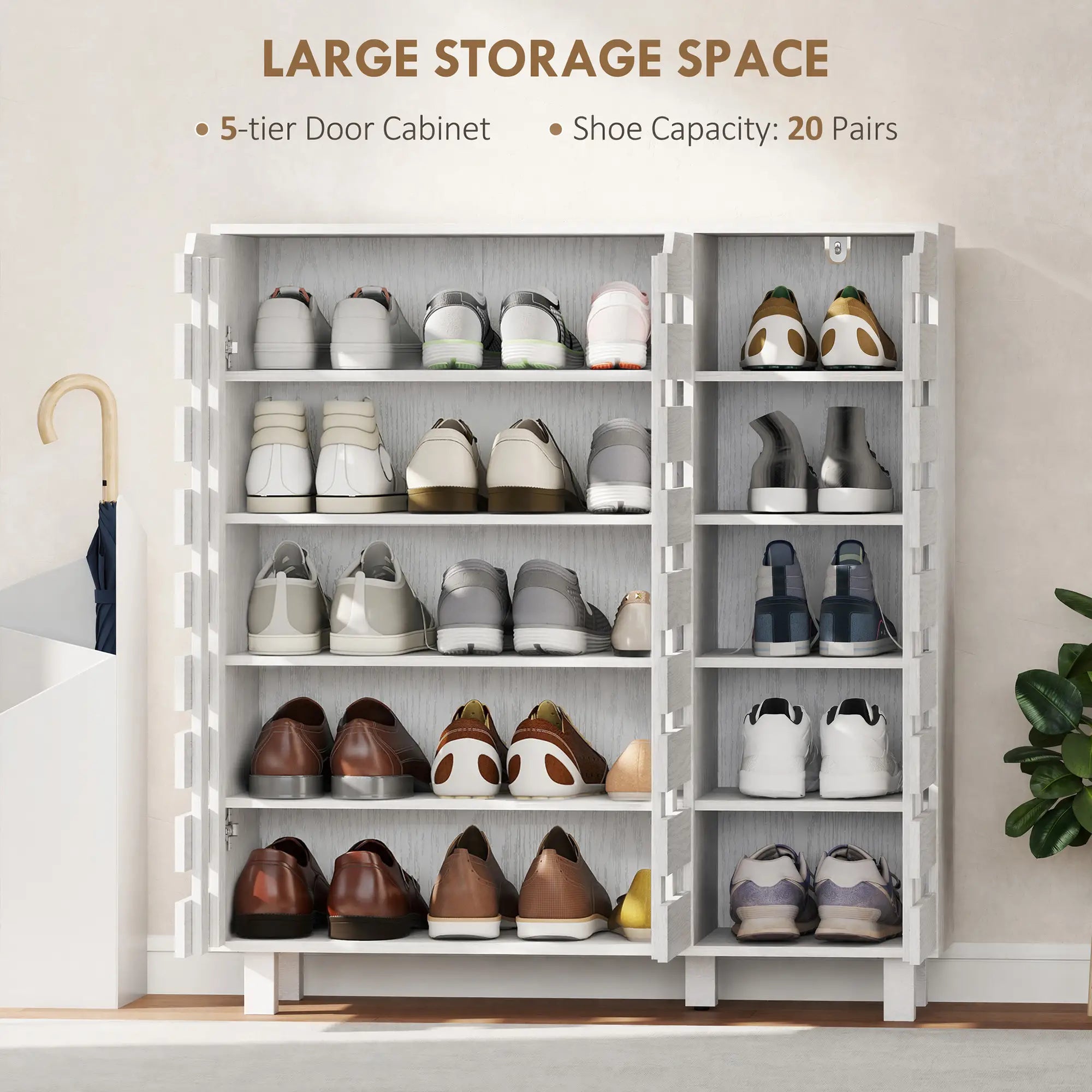 Shoe Cabinet, 21 Pair Storage with Hollowed-Out Doors, White Shoe Storage Cabinets & Racks at Gallery Canada