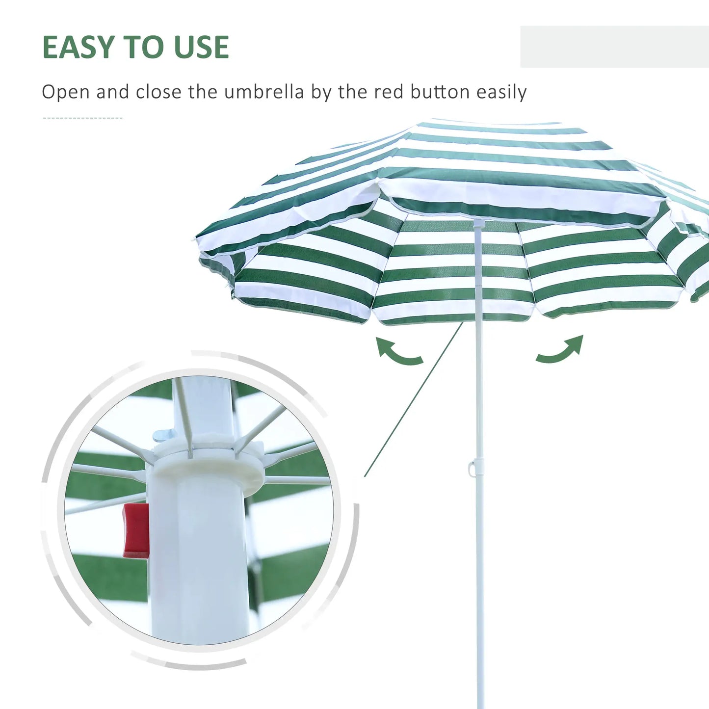 6FT Round Beach Umbrella, Tilt Mechanism, UV Protection, Striped, Green Beach Umbrellas at Gallery Canada