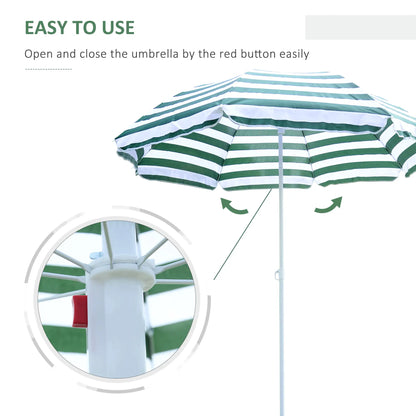 6FT Round Beach Umbrella, Tilt Mechanism, UV Protection, Striped, Green Beach Umbrellas at Gallery Canada