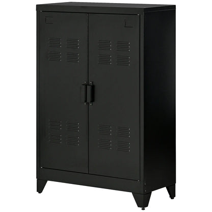 Metal Storage Cabinet, 2 Louvered Doors, Adjustable Shelves, Black Storage Cabinets at Gallery Canada