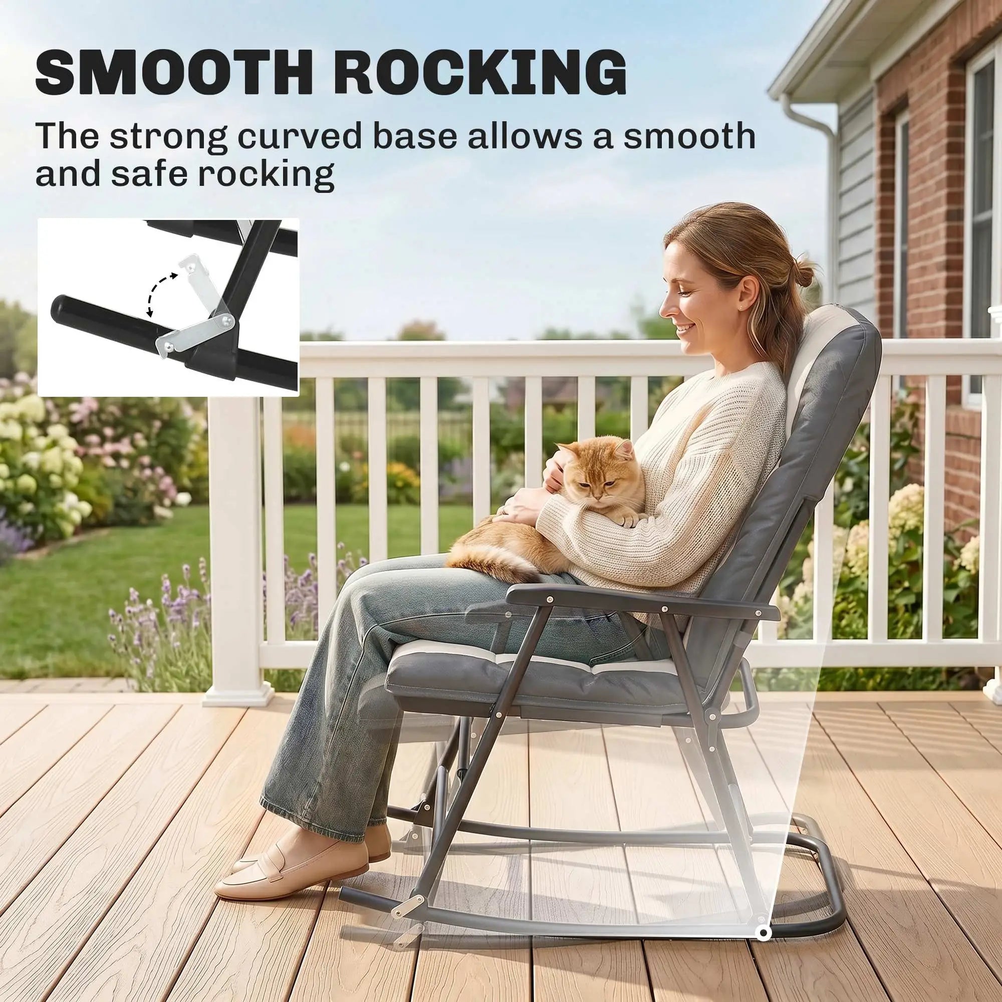 Folding Rocking Chair Set, 2 Padded Rockers with Armrest, Light Grey Outdoor Rocking Chairs at Gallery Canada