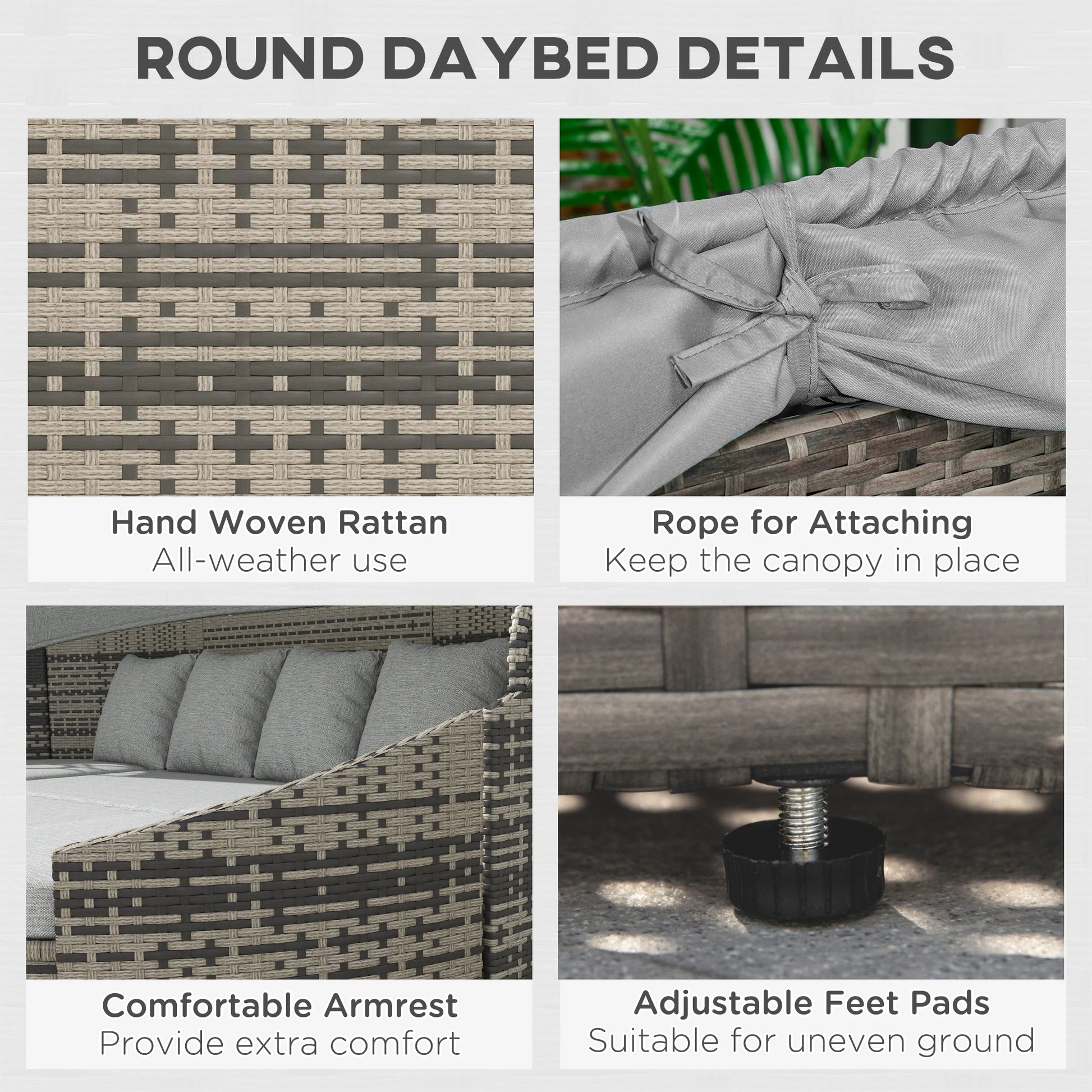 4-Piece PE Wicker Round Daybed, Outdoor Rattan Lounge Set, Light Grey Daybeds at Gallery Canada