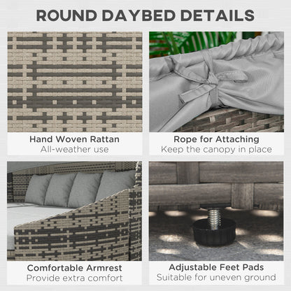 4-Piece PE Wicker Round Daybed, Outdoor Rattan Lounge Set, Light Grey Daybeds at Gallery Canada