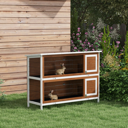 2 Tier Wooden Rabbit Hutch, Bunny Pet House, Brown Rabbit Hutch Brown, White at Gallery Canada