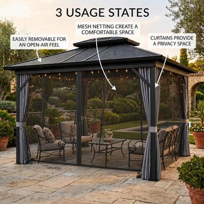 10' x 12' Hardtop Gazebo, Sun Shelter, Metal Roof, Mosquito Net, Light Grey Gazebos at Gallery Canada