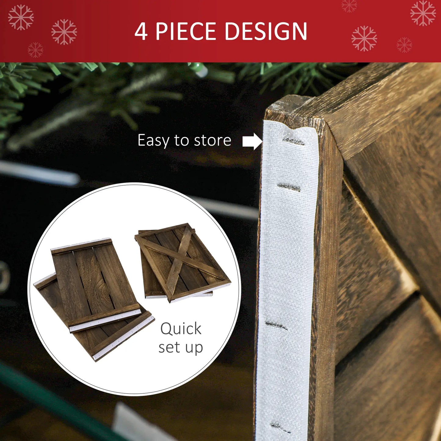 24" Farmhouse Christmas Tree Base Cover, Dark Distressed Wood Finish Christmas Trees at Gallery Canada