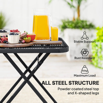 27.5" Square Outdoor Patio Table, Folding, Grid Rattan-Like Top, Black Patio Dinning Tables at Gallery Canada