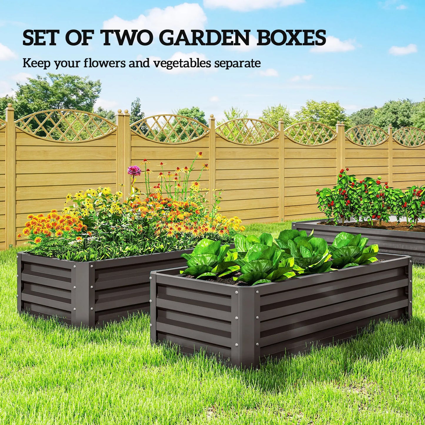 Galvanized Raised Garden Beds, Outdoor Planter Box, Set of 2, Dark Grey Galvanized Planter Boxes at Gallery Canada