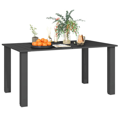 59" Outdoor Patio Table With Umbrella Hole, Slatted Tabletop, Black Patio Dining Tables Black at Gallery Canada