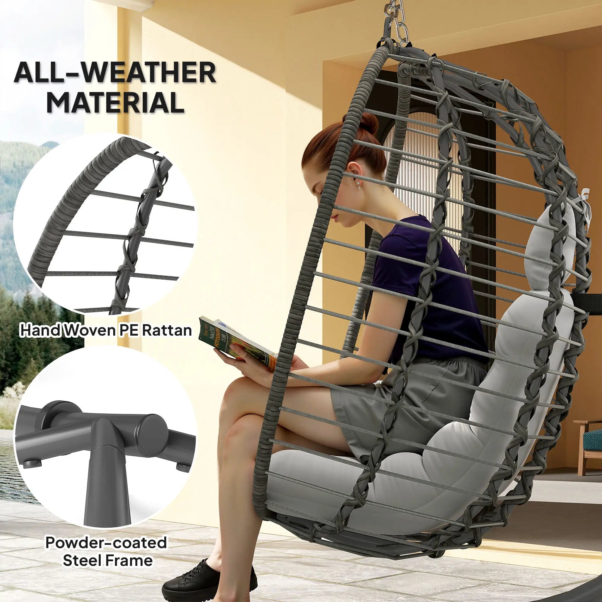 Hanging Egg Chair With Stand, Foldable Wicker Rattan Swing Chair, Light Grey Patio Chairs at Gallery Canada