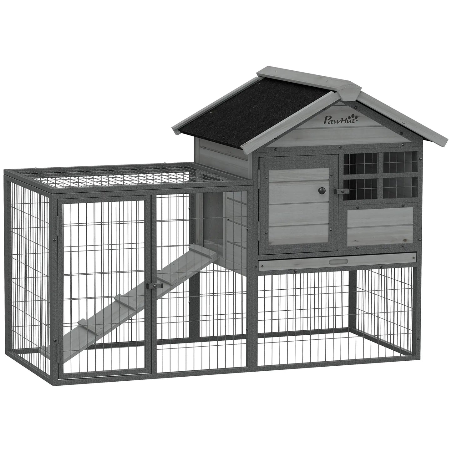 48"L Large Wooden Rabbit Hutch Outdoor, Grey