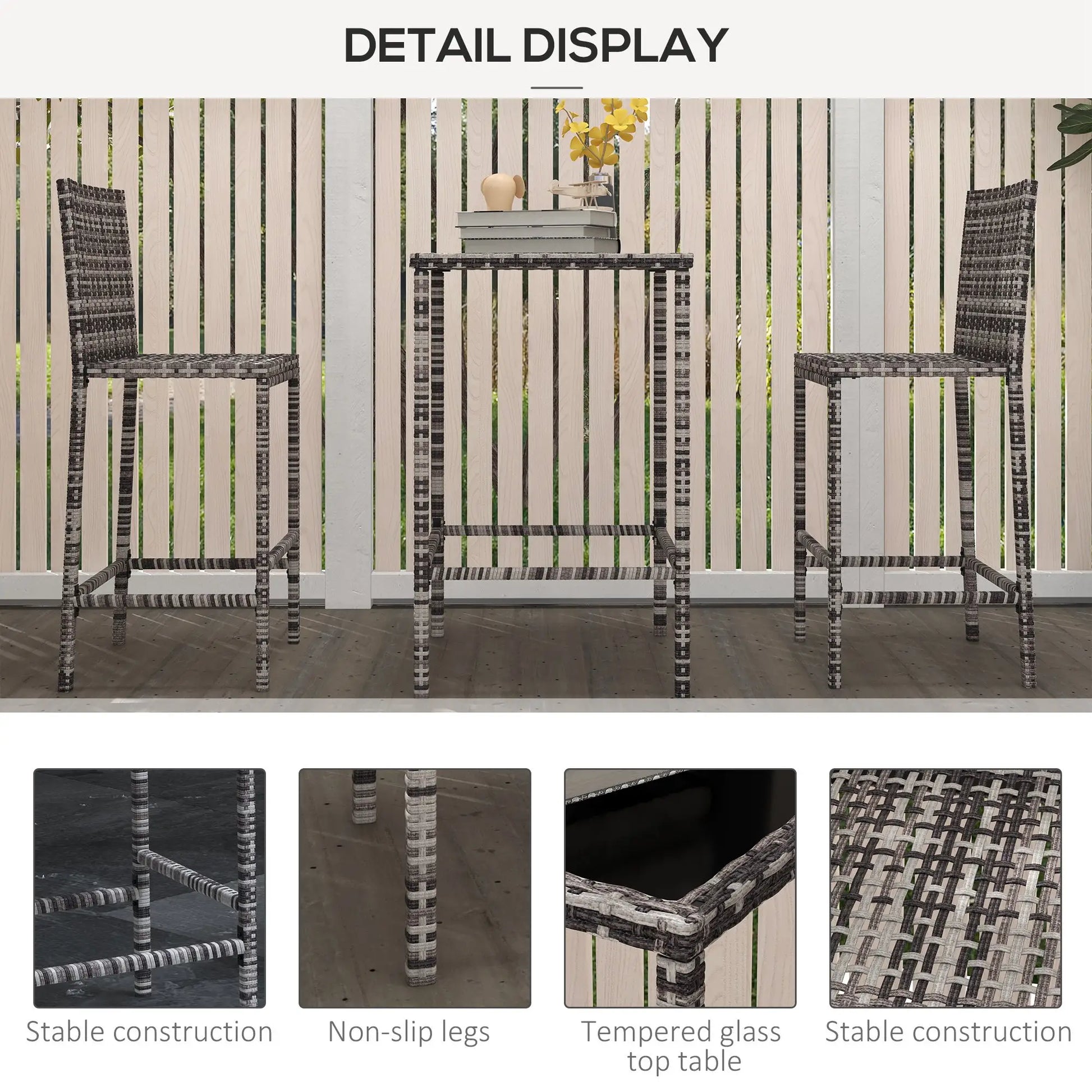 3 Piece Patio Bar Set, Wicker Rattan, Barstool and Table, Grey Bistro Sets at Gallery Canada