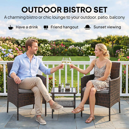 3 Piece Wicker Bistro Set, 2-Tier Glass Top Table, Dark Grey Patio Furniture Sets at Gallery Canada