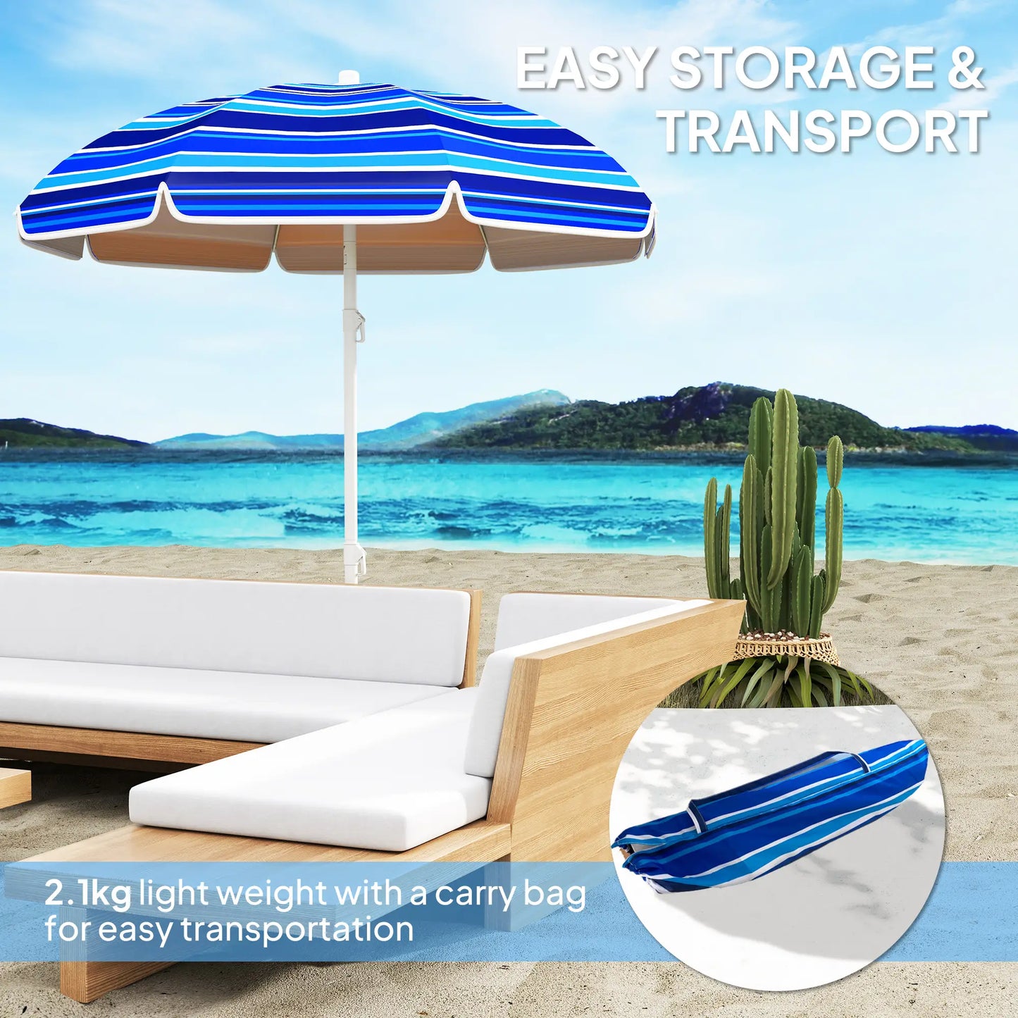 70.9" Dia. Portable Beach Umbrella, UV 50+ Adjustable Tilt, Multicolor Beach Umbrellas at Gallery Canada