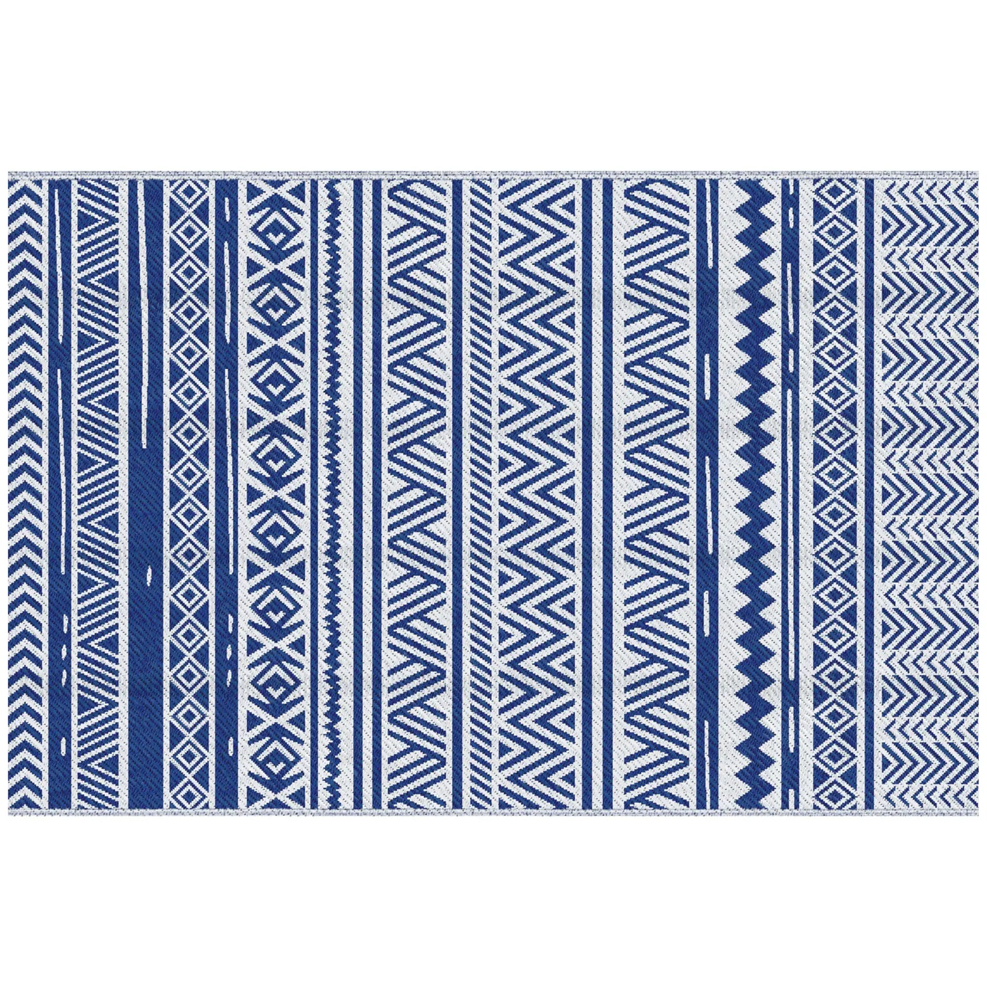 Reversible Outdoor Rug, Patio Floor Mat, 6' x 9', White, Dark Blue Garden Decor at Gallery Canada