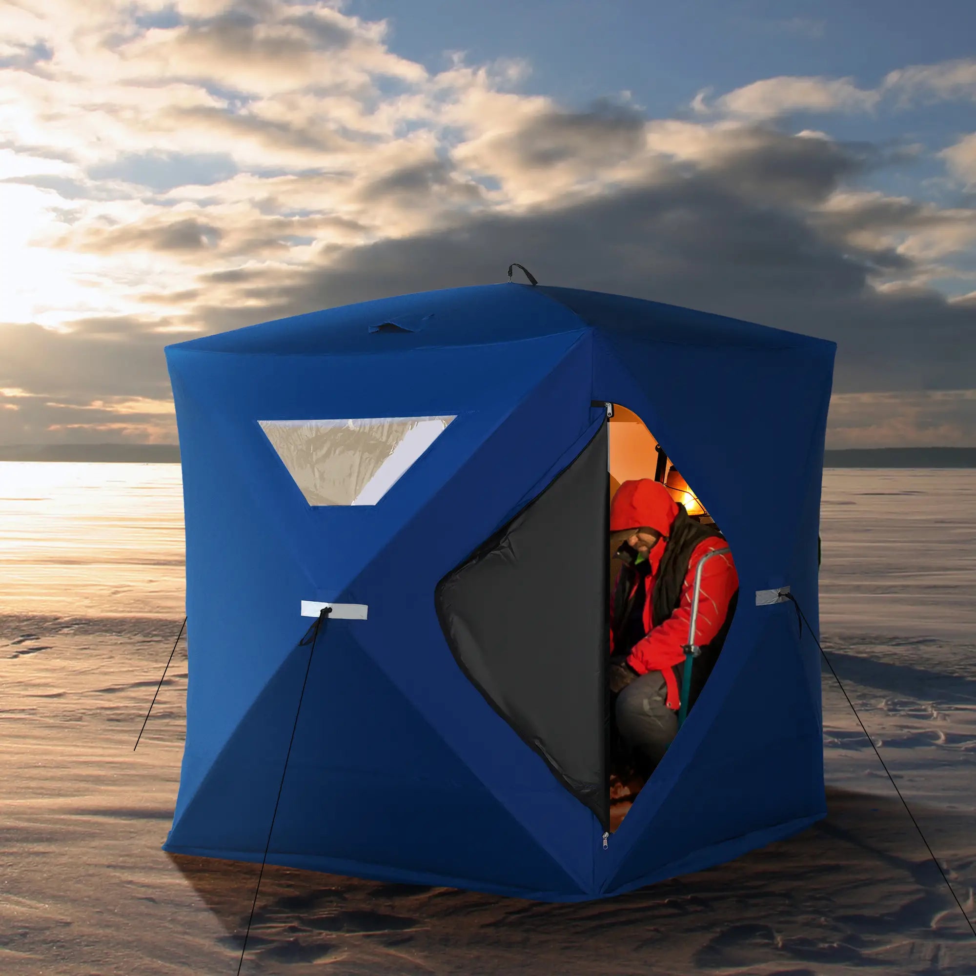 2-4 Person Pop-Up Ice Fishing Tent, Windproof Windows, Carrying Bag, Blue Ice Fishing Tents at Gallery Canada