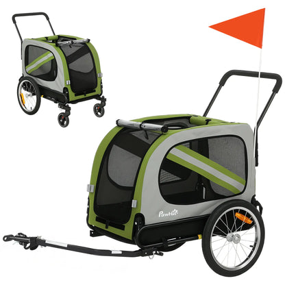 2-in-1 Dog Bike Trailer Pet Stroller, Green