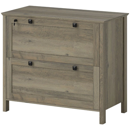 2 Drawer File Cabinet, Lockable, Adjustable Hanging Bar, Letter, A4 Size, Weathered Grey Oak Office Cabinets & Cupboards Weathered Grey Oak at Gallery Canada