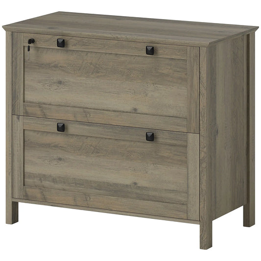 2 Drawer File Cabinet, Lockable, Adjustable Hanging Bar, Letter, A4 Size, Weathered Grey Oak Office Cabinets & Cupboards Weathered Grey Oak at Gallery Canada
