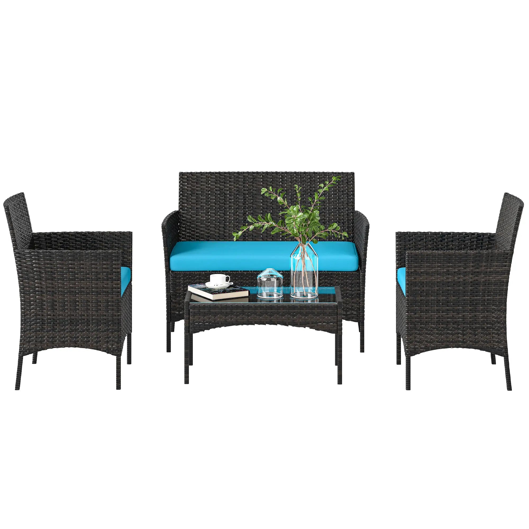 Wicker Outdoor Patio Furniture Set, 4 Pieces, Turquoise Patio Furniture Sets Turquoise, Black at Gallery Canada