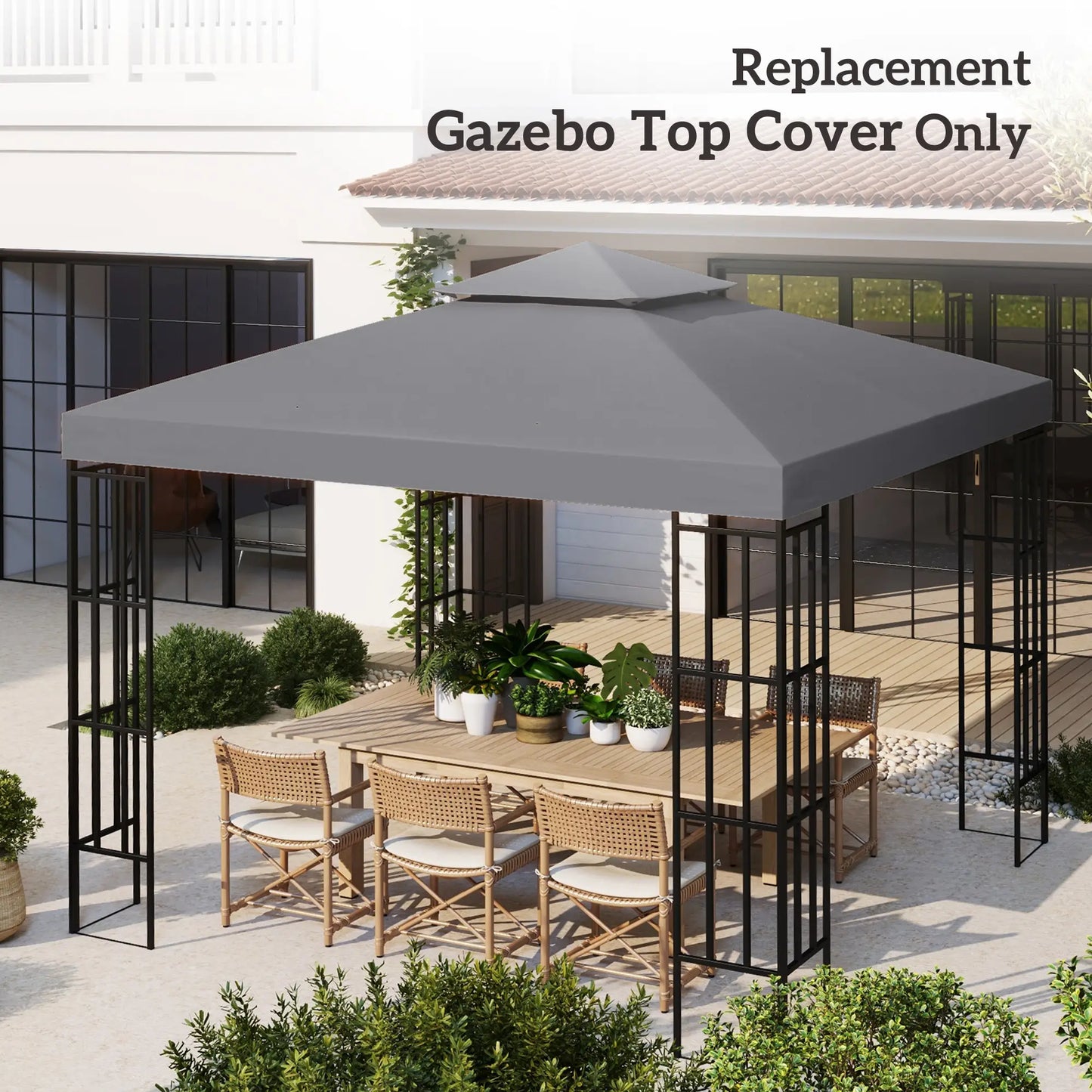 10' x 10' Square 2-Tier Gazebo Canopy Cover, Dark Grey Gazebo Canopy Replacement at Gallery Canada