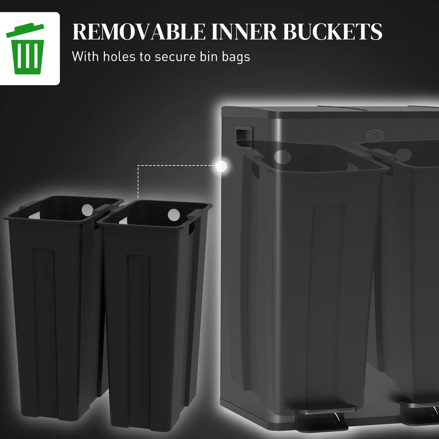 Dual Garbage Bin, Soft Close Trash Can, 2 x 28 Liter, Black Household Supplies at Gallery Canada
