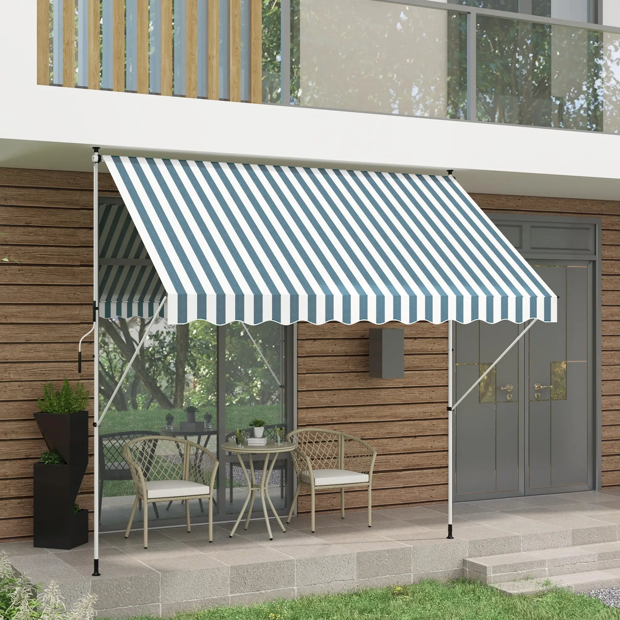 10x5ft Manual Retractable Awning, Patio Sun Shade, Water Resistant, Green Door Awnings at Gallery Canada