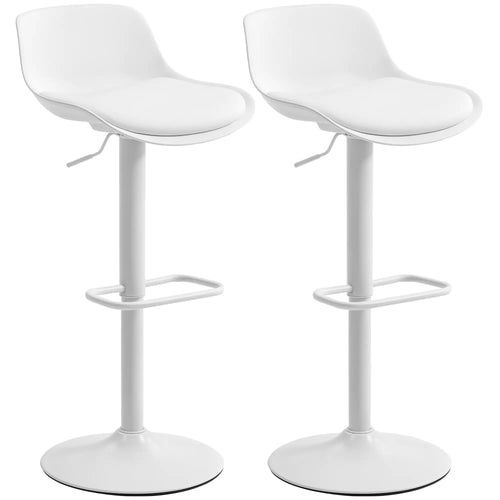 Counter Height Bar Stools Set of 2, Adjustable Swivel PU Leather, White