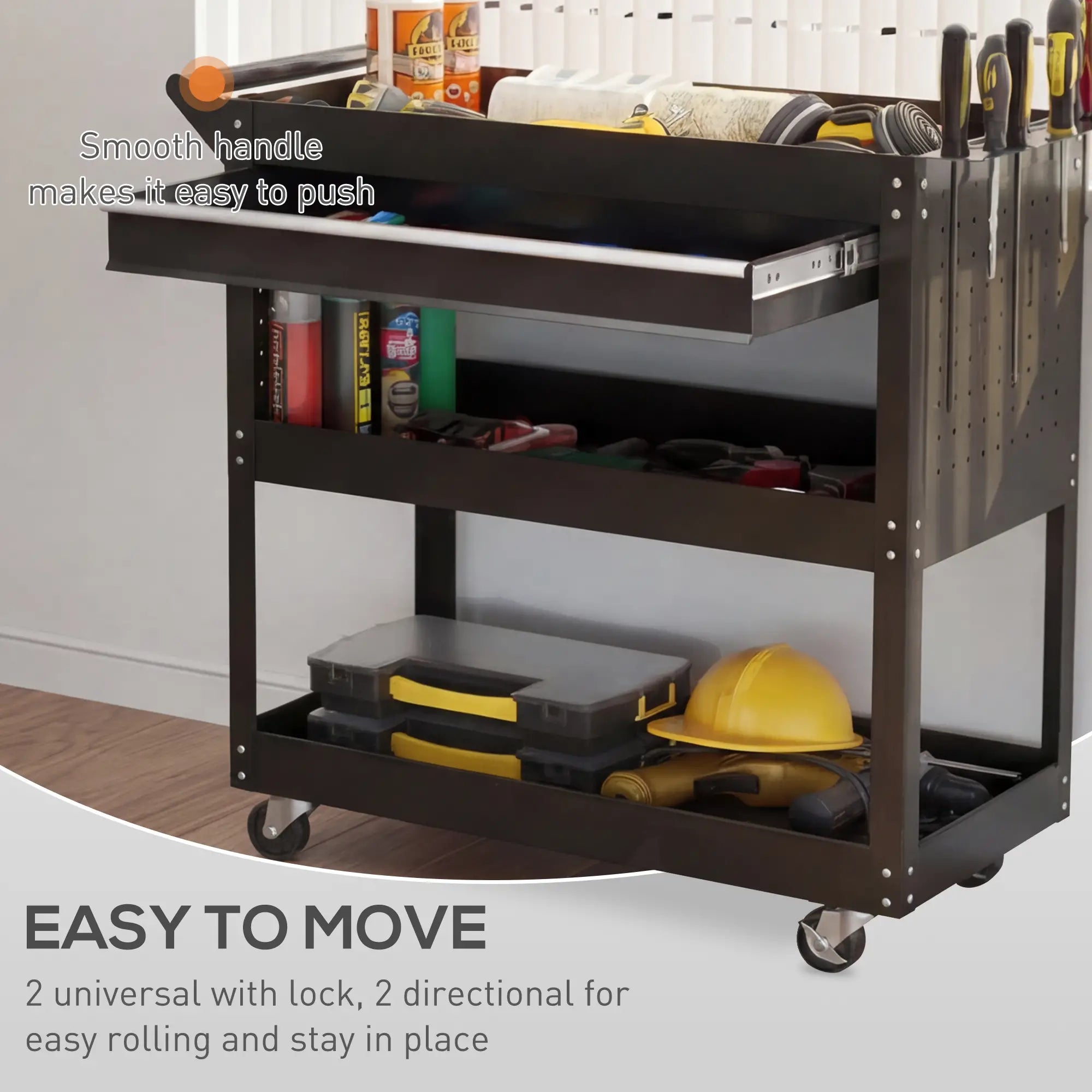 Tool Cart On Wheels, Utility Cart, Ball Bearing Drawer, Black Tool Organizers at Gallery Canada