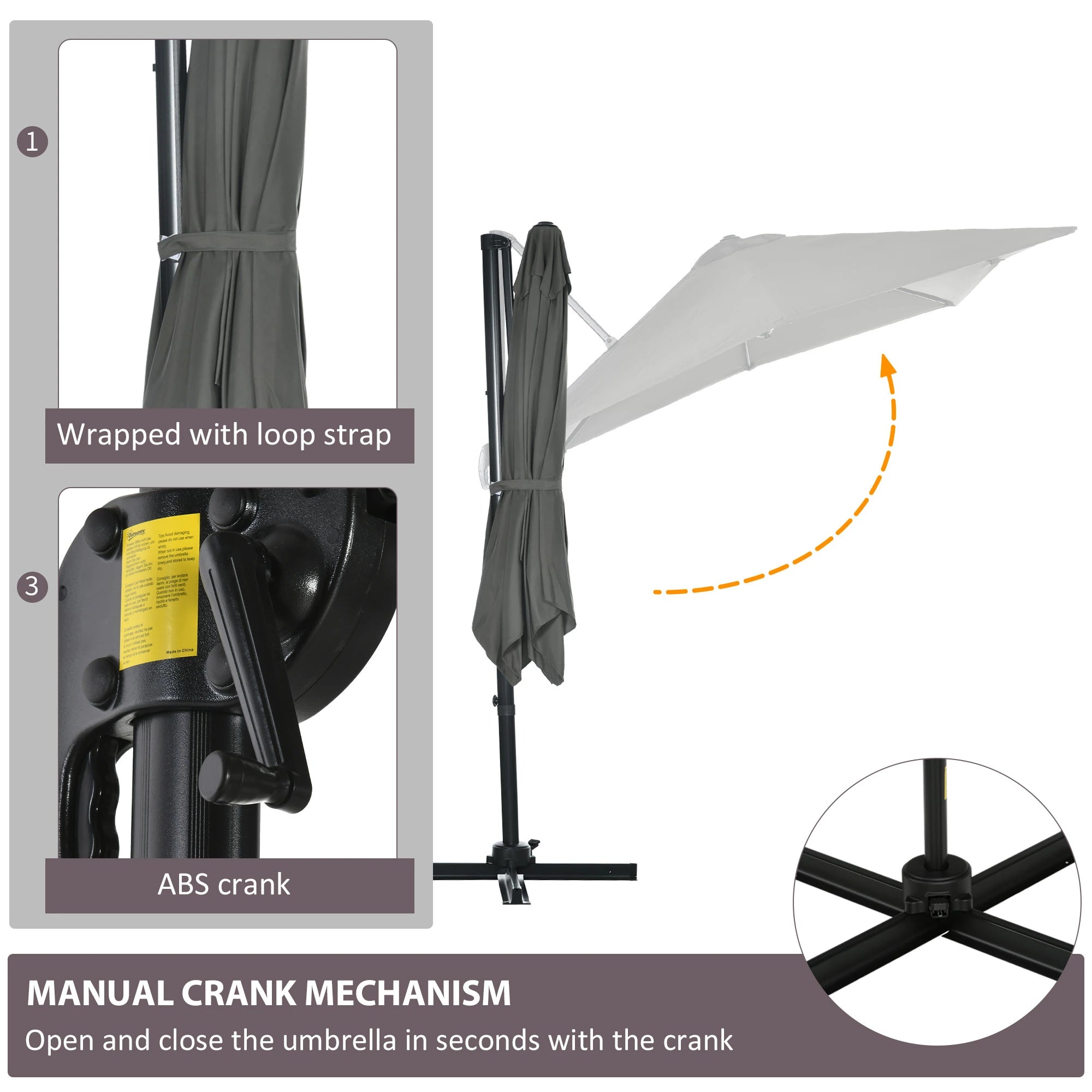 8' x 8' Square Patio Umbrella, 360° Rotation, Aluminum Cantilever, Grey Cantilever Umbrellas at Gallery Canada