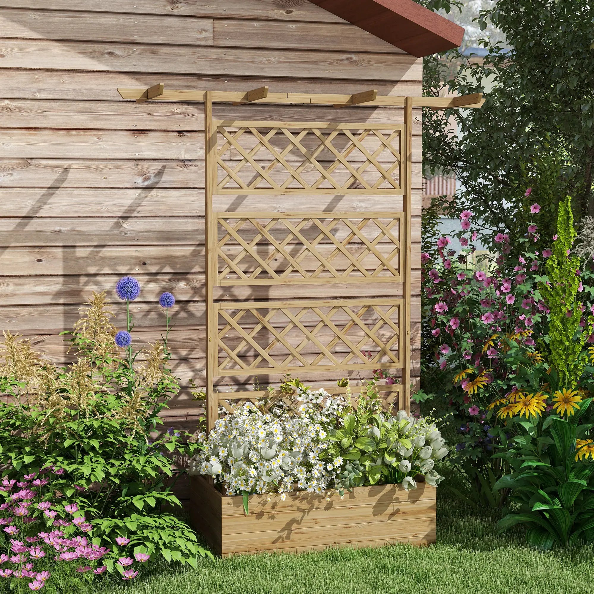 Wooden Planter With Trellis Privacy Screen, Raised Garden Bed Wooden Planter Boxes at Gallery Canada