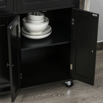 Kitchen Island with Storage, Rolling Trolley Cart with Rubber Wood Top, Spice Rack, Towel Rack, Black Kitchen Islands & Kitchen Carts at Gallery Canada