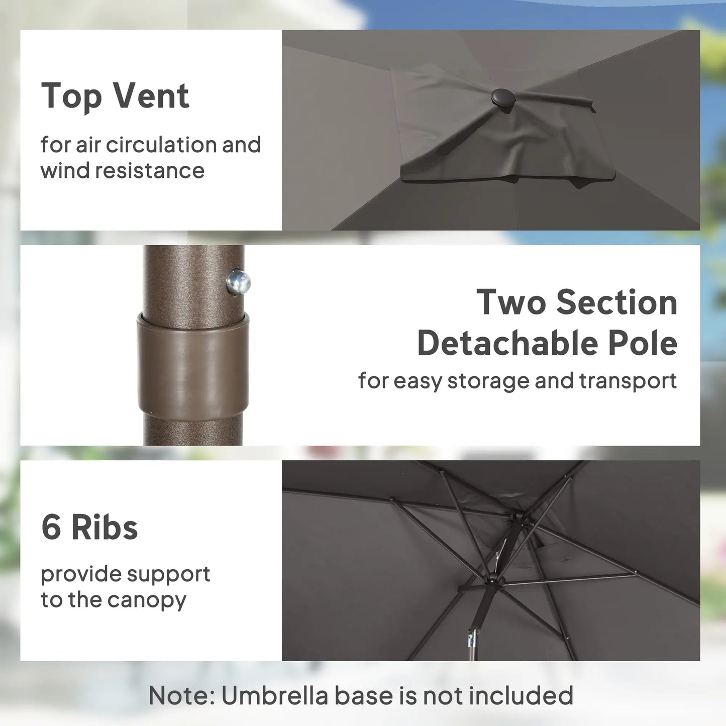 6.5x10ft Rectangle Patio Umbrella, Dark Grey Sun Umbrellas at Gallery Canada