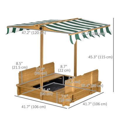 Wooden Kids Sandbox with Cover, Foldable Bench Seats, Adjustable Canopy, Light Brown Sandboxes & Accessories at Gallery Canada
